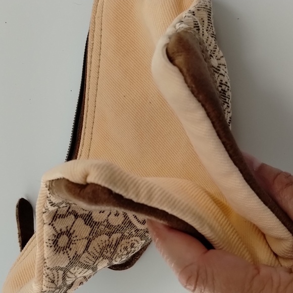 Myra Bag peach and brown large wristlet canvas/leather printed inside 9"x 7" - Picture 13 of 13